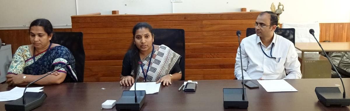 Deputy Commissioner and District Election Officer Hephsiba Rani Korlapati addresses mediapersons at her office in Manipal on Tuesday.