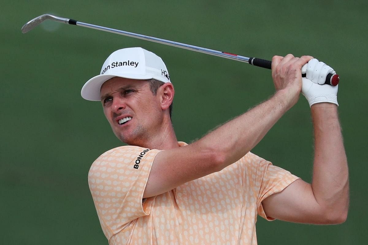 Justin Rose during a practice session on the eve of the Masters at Augusta. REUTERS