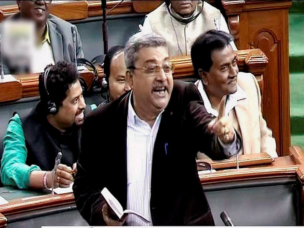 TMC member Kalyan Banerjee speaks in the Lok Sabha in New Delhi. PTI Photo