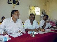 Municipal Councillor R S Yarrappa, vice-president M Bhaktavatsalam and president Dayananda during a meeting of the Robertsonpet Town Municipal Council at Kolar Gold Field on Wednesday. dh photo