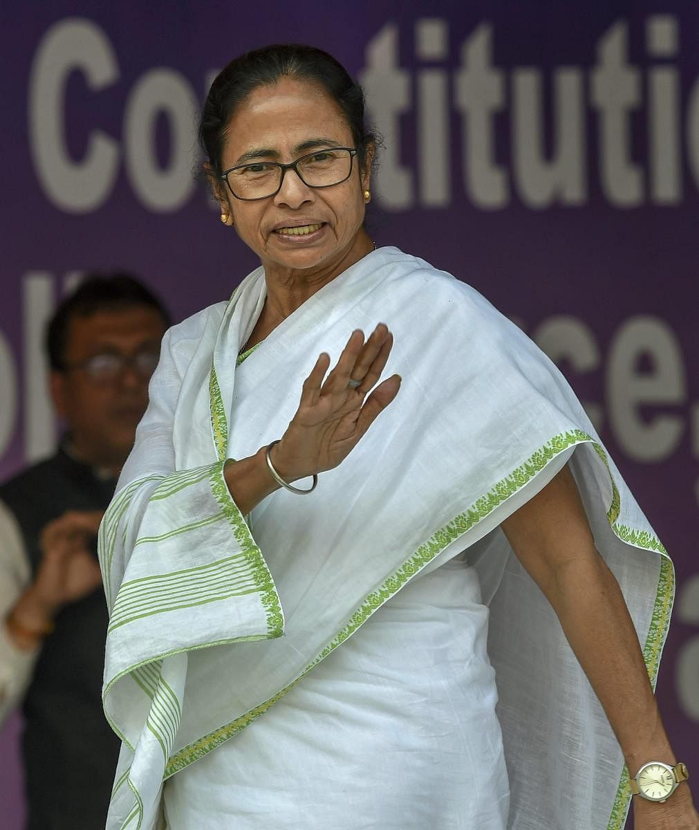 West Bengal Chief Minister Mamata Banerjee during her sit-in protest over the CBI's attempt to question the Kolkata Police commissioner in connection with chit fund scams, in Kolkata, Tuesday, February 5, 2019. PTI
