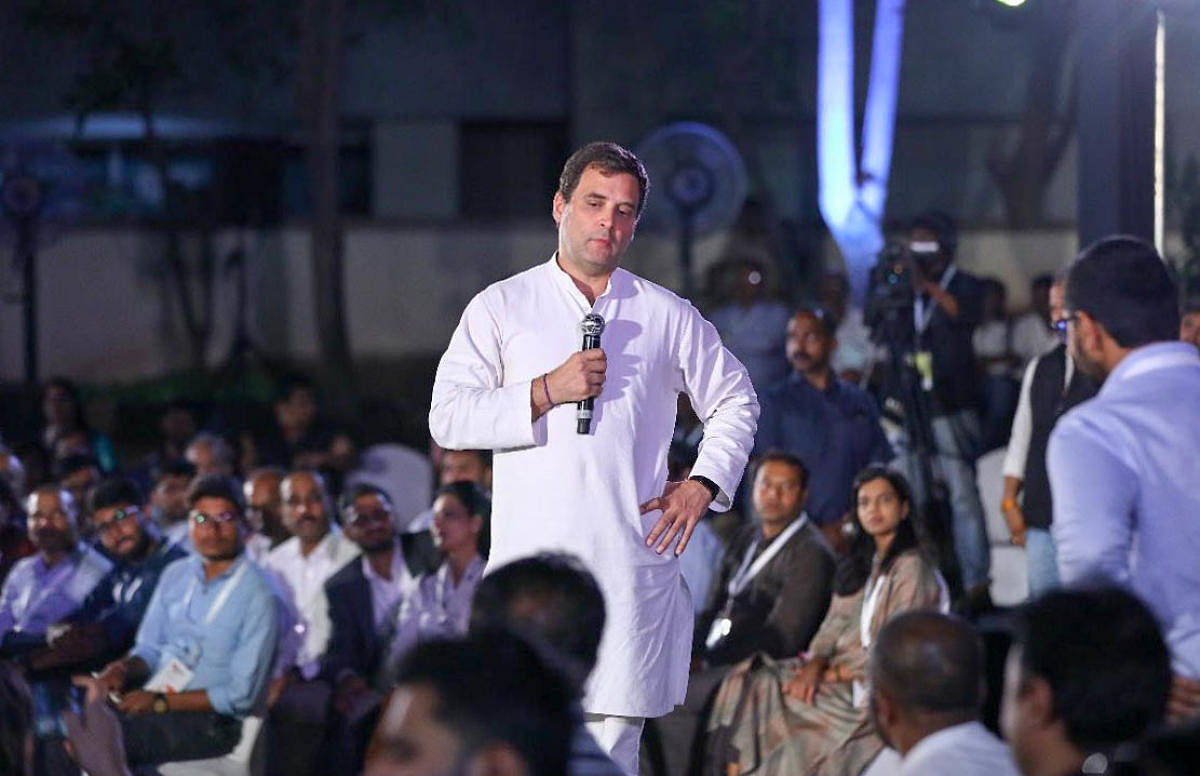 Rahul Gandhi mostly sports a white kurta during his interactions with the public.