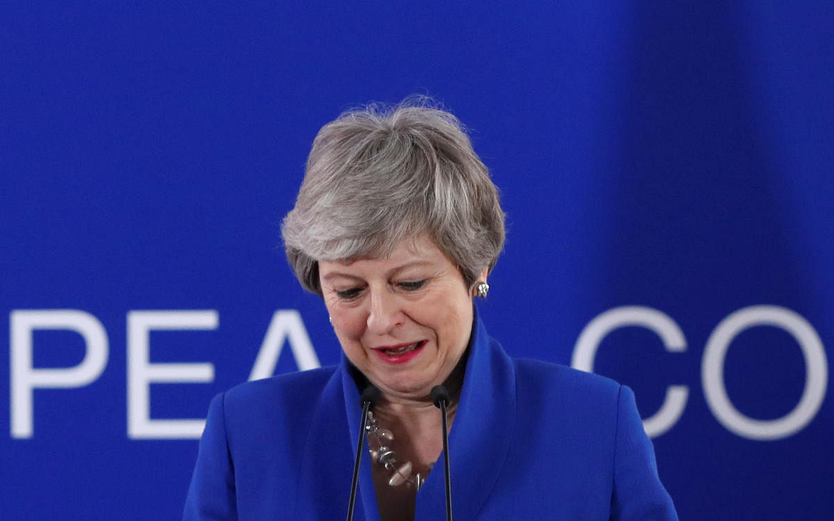 British Prime Minister Theresa May holds a news conference after an extraordinary European Union leaders summit to discuss Brexit, in Brussels, Belgium. Reuters photo