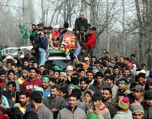 A day after Jammu and Kashmir got a fractured mandate, suspense over government formation continued, with the two leading parties-the PDP and BJP-keeping possible moves for an alliance, which could ensure political stability in the Valley, under wraps. PTI image