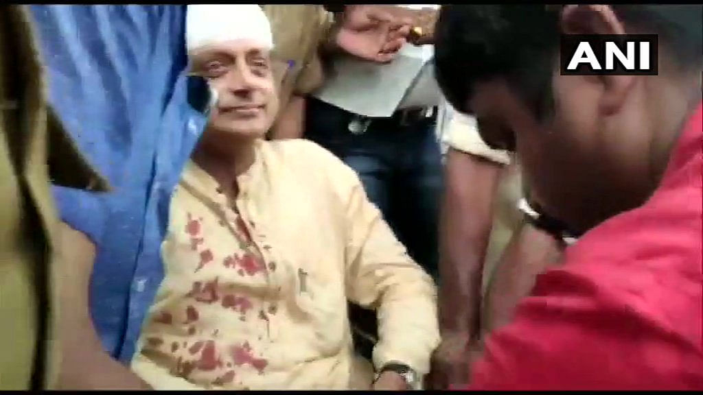 Congress MP Shashi Tharoor suffered head injuries while performing 'Tulabharam' ritual at a temple in Thiruvananthapuram on Monday morning. ANI photo