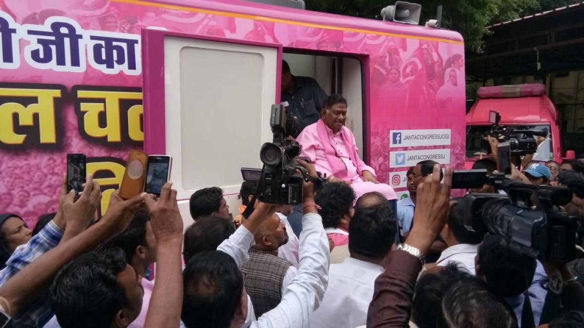 Former Chhattisgarh Chief Minister and JCC(J) supremo Ajit Jogi leaving for his poll campaign from his official residence on Thursday.