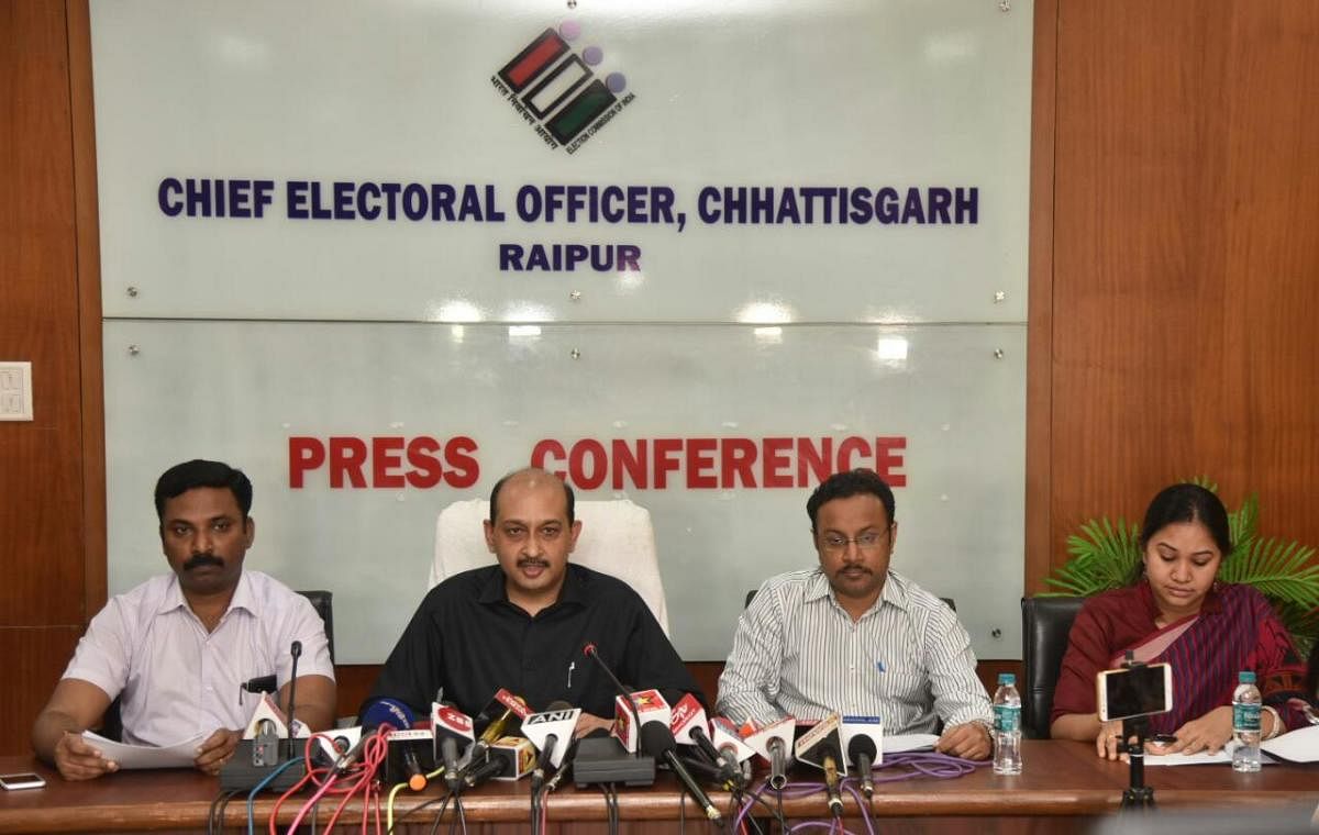 A press conference held by the Chief Electoral Officer, Chhattisgarh. FILE