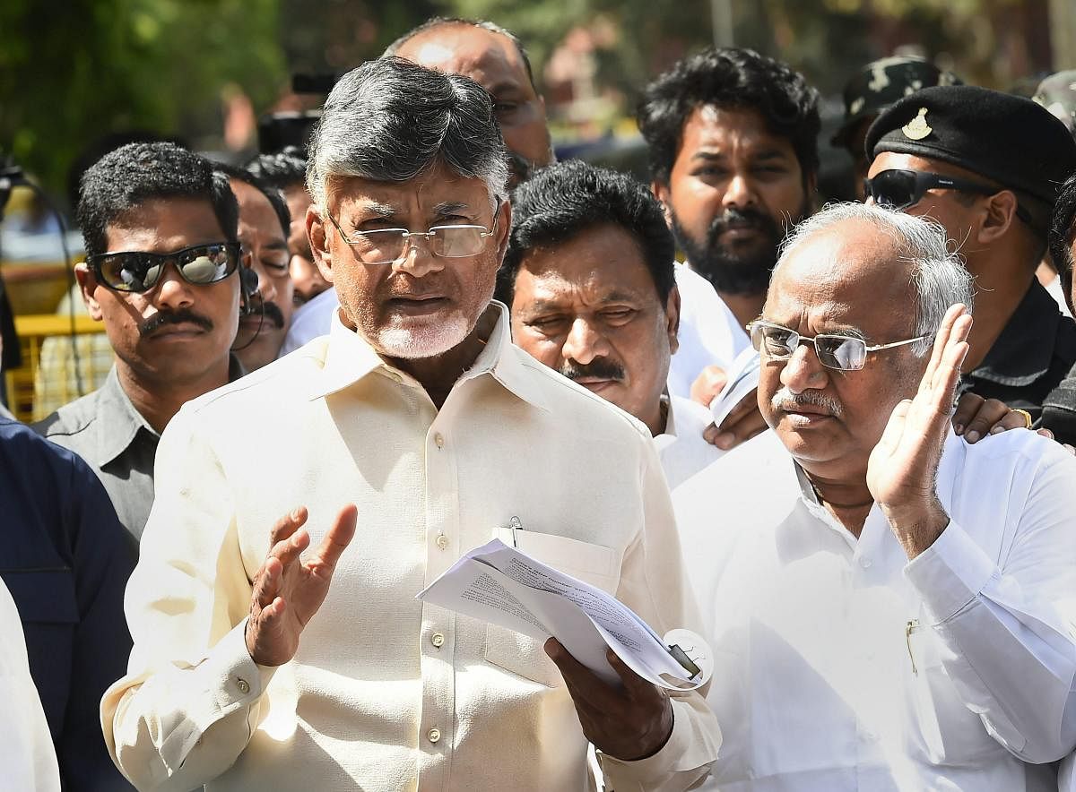 Andhra Pradesh Chief Minister N Chandrababu Naidu, who Saturday met Chief Election Commissioner Sunil Arora to raise the issue of EVM malfunctioning, said 21 political parties have demanded verification of VVPAT paper trails of 50 per cent of the EVMs. (P