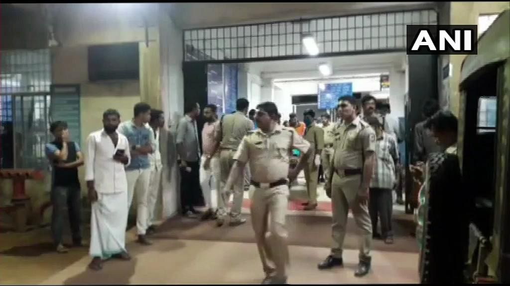 Police at the hospital where the Youth Congress workers' bodies were taken. ANI/Twitter