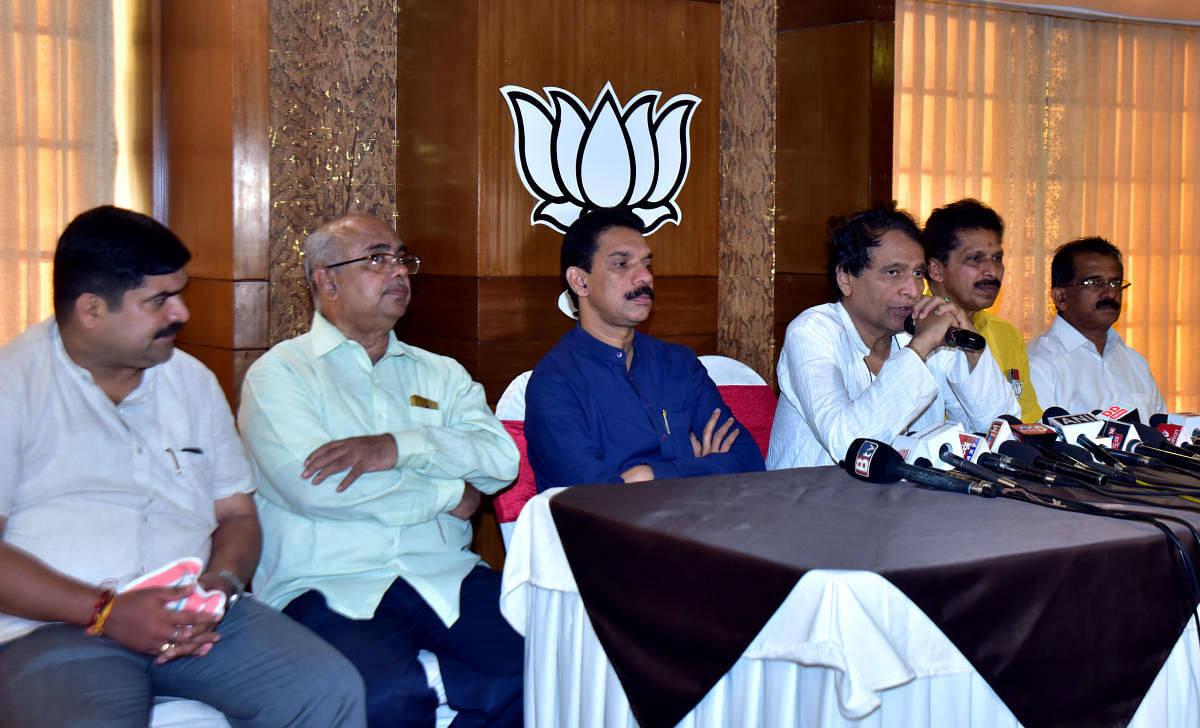 Union Minister for Commerce and Industries and Civil Aviation Suresh Prabhu speaks to reporters in Mangaluru on Monday.