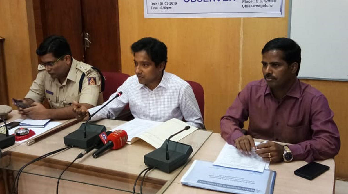 Deputy Commissioner Dr Bagadi Gautham speaks to reporters in Chikkamagaluru on Tuesday.