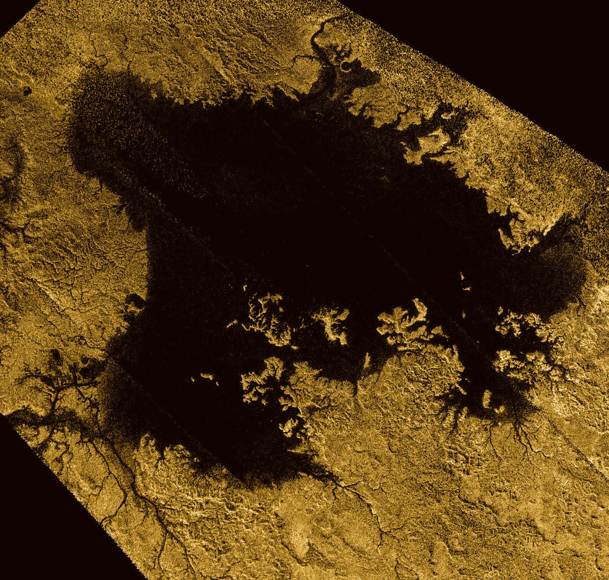Ligeia Mare, the second largest known body of liquid on Saturn's moon Titan, shown in data obtained by NASA's Cassini spacecraft, is pictured in this NASA handout image released January 17, 2018. (REUTERS)