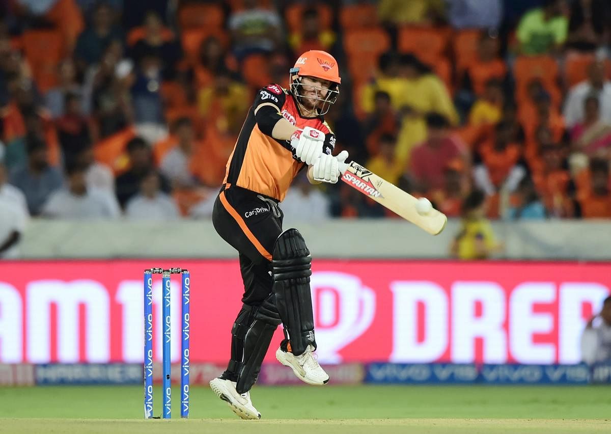 BRUTAL: Sunrisers Hyderabad’s David Warner en route his 24-ball 50 against Chennai Super Kings in Hyderabad on Wednesday. SRH won the game by six wickets. PTI 
