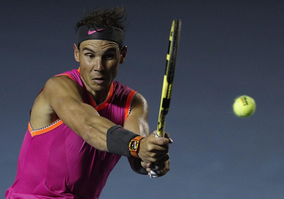 Spain's Rafael Nadal returns during his win over Germany's Mischa Zverev in the Mexico Open on Tuesday. AP/PTI