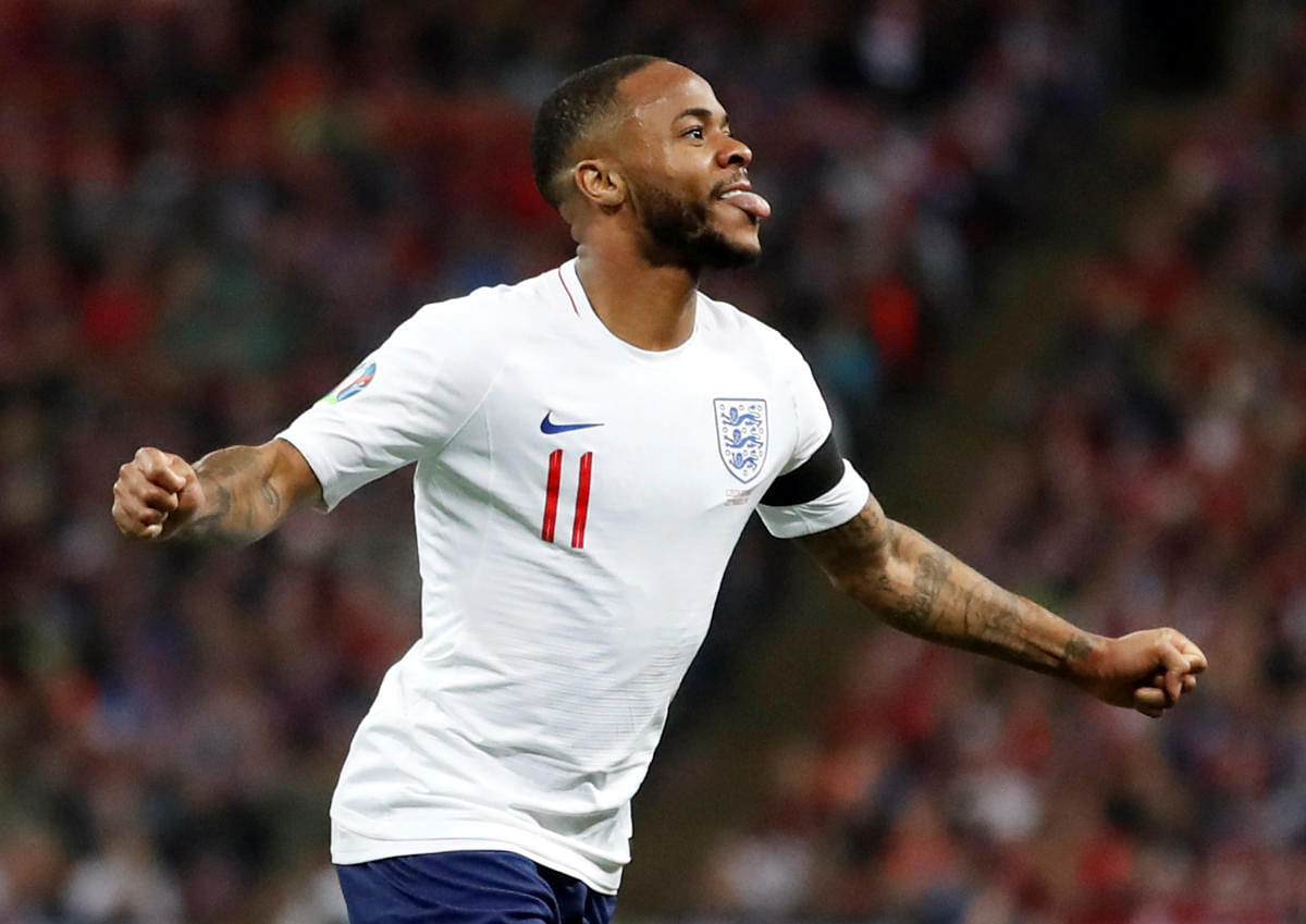 England's Raheem Sterling celebrates after scoring against Czech Republic during their Euro 2020 qualifier match on Friday. REUTERS