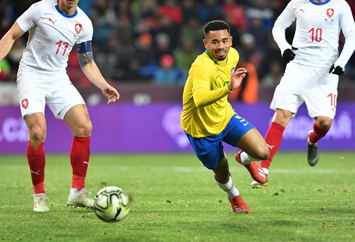 Brazil's Gabriel Jesus runs after the ball during the friendly football match between the Czech Republic and Brazil at the Sinobo Arena in Prague, Czech Republic on March 26, 2019. AFP Photo