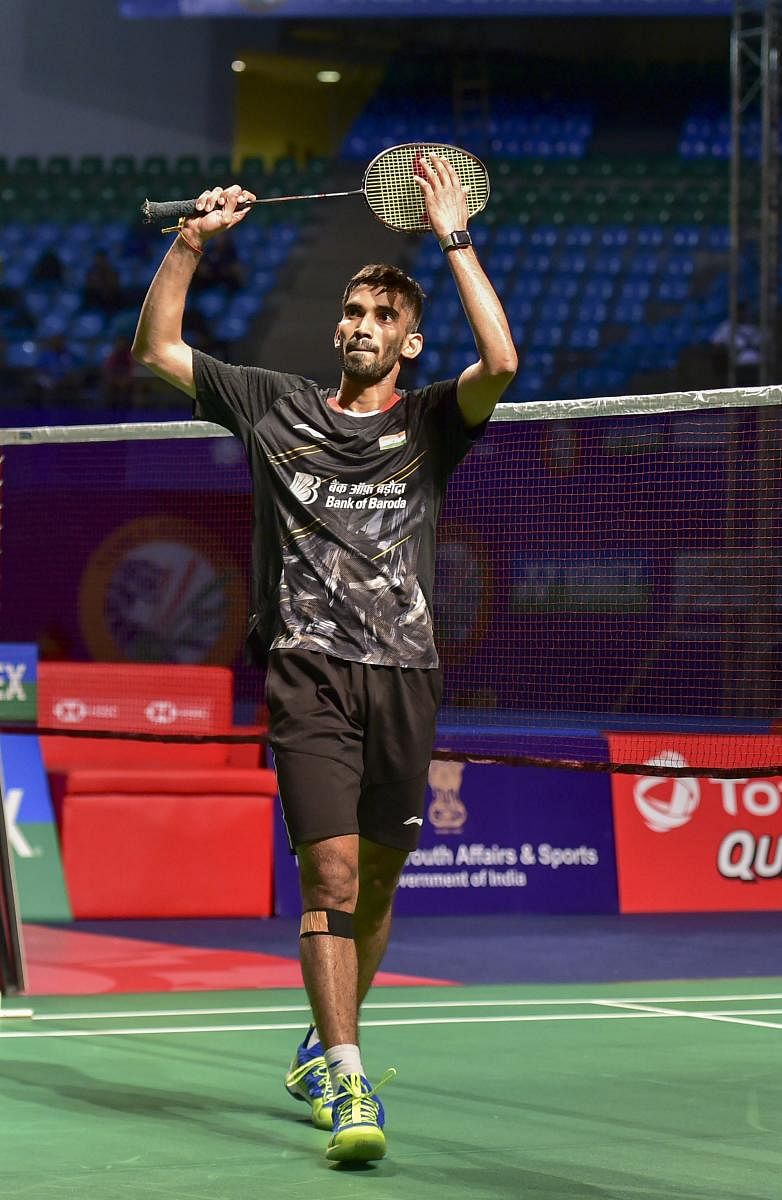 Kidambi Srikanth celebrates after defeating Hong Kong's Vincent Wong Wing Ki. PTI