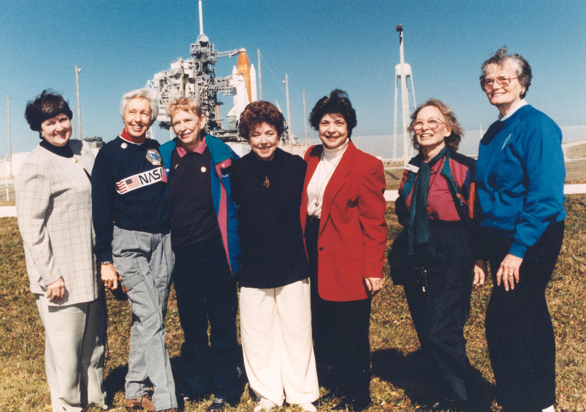 (L-R) Gene Nora Jessen, Wally Funk, Jerrie Cobb, Jerri Truhill, Sarah Rutley, Myrtle Cagle and Bernice Steadman. (NASA/Handout via REUTERS)