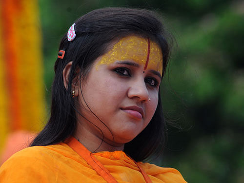 A case has been slapped against VHP leader Sadhvi Balika Saraswati from Madhya Pradesh who was the star speaker at the Hindu Samajotsava held here on March 1 for allegedly disturbing communal harmony through her provocative utterances. DH file photo
