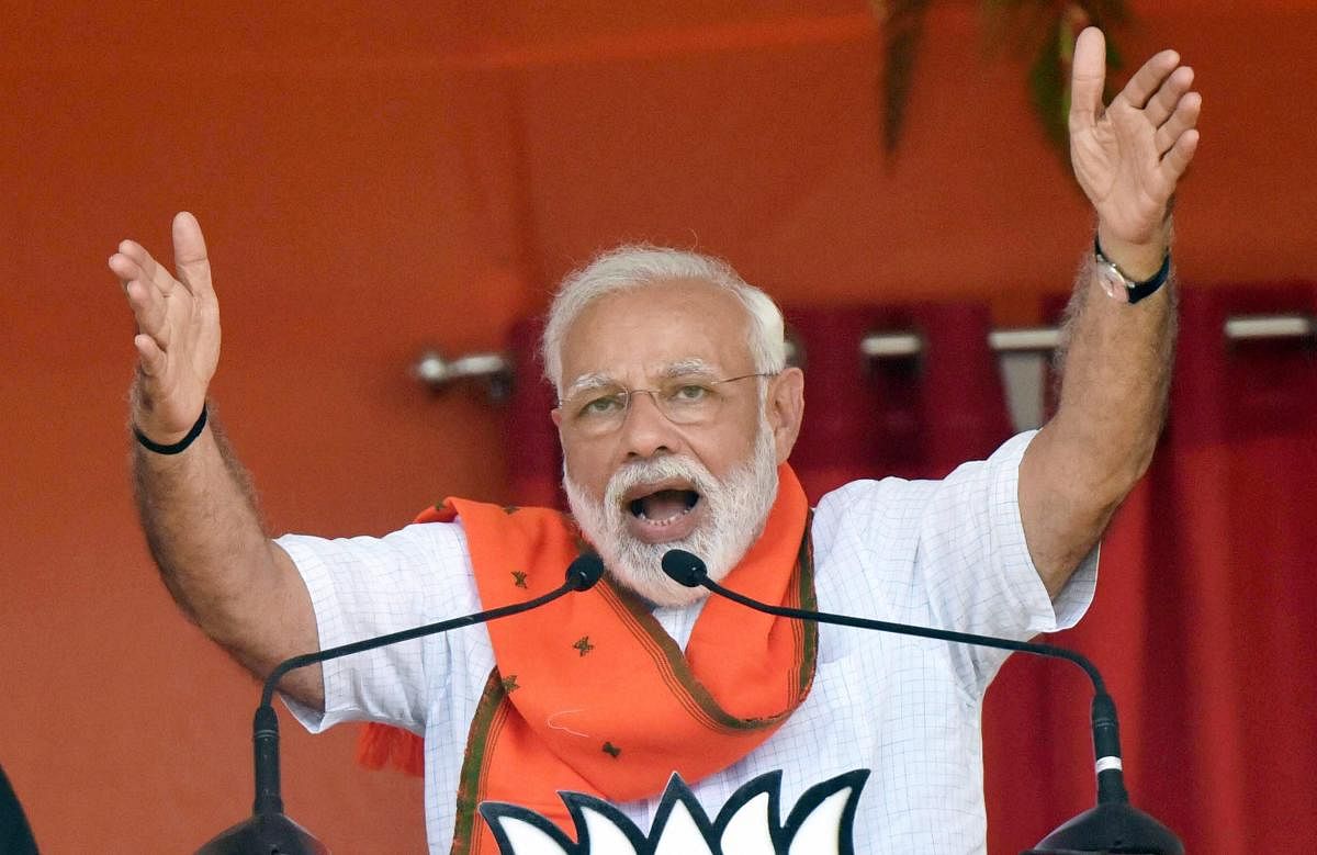 Addressing an election rally here, Modi also said that the opposition party and its allies were rattled by the trends that have emerged from the first two phases of the Lok Sabha polls. PTI File photo