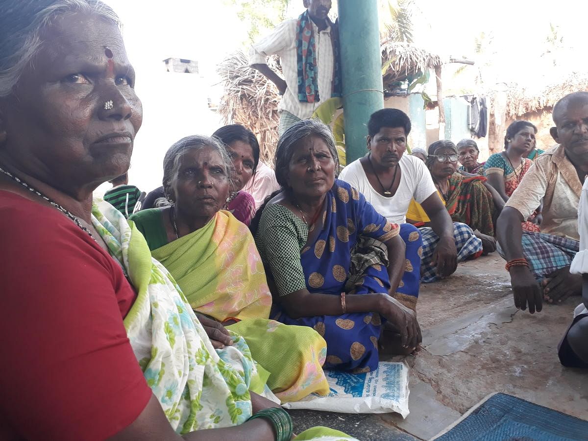 Bonded labour survivors and their families at Suddekunte village in Madhugiri taluk of Tumakuru district.