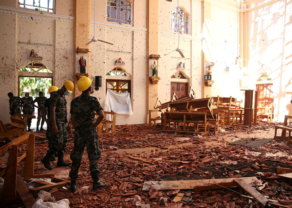 A view of the damage at St. Sebastian Catholic Church, after bomb blasts ripped through churches and luxury hotels on Easter, in Negombo, Sri Lanka. (Reuters Photo)