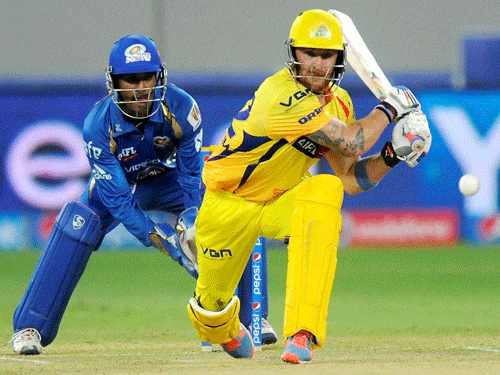 Brendon McCullum of The Chennai Superkings plays a shot during an IPL 7 match against Mumbai Indians in Dubai on Friday. PTI Photo