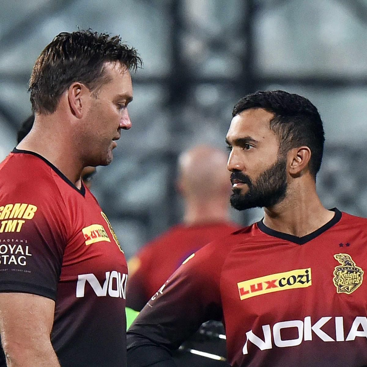 Kolkata Knight Riders captain Dinesh Karthik (right) and coach Jacques Kallis. PTI