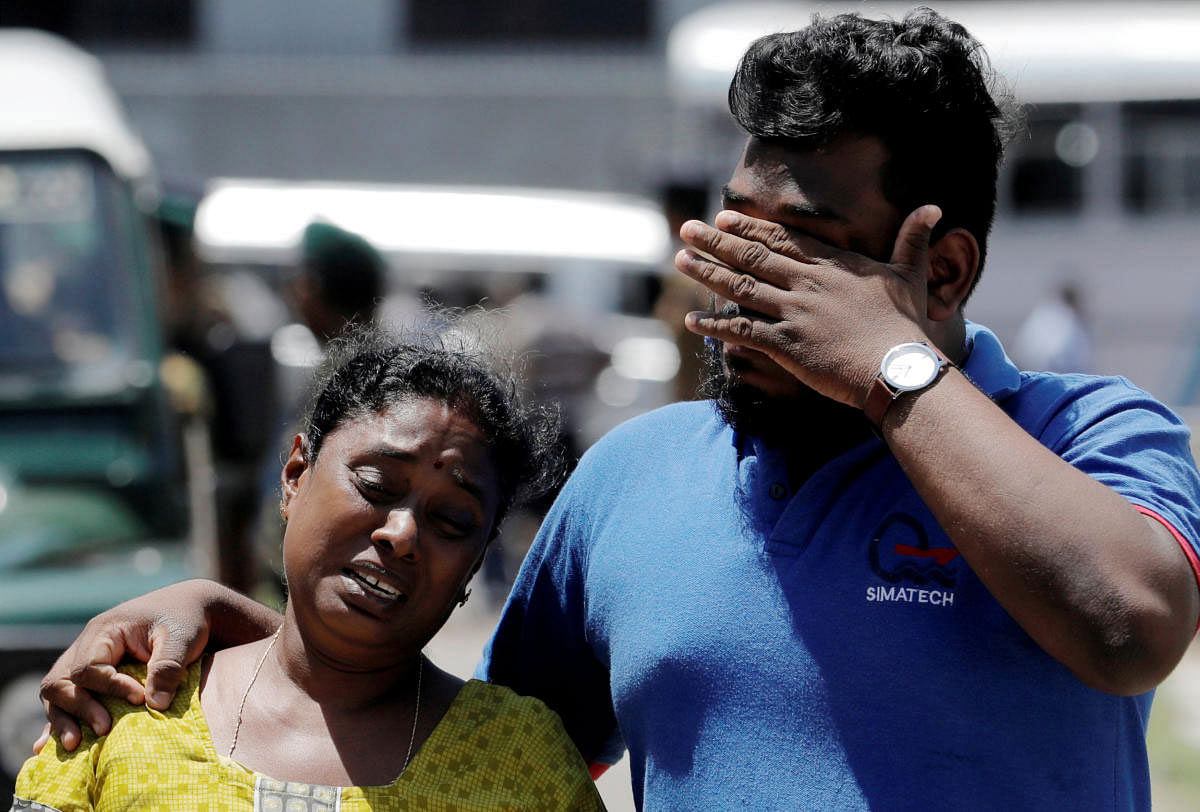 Relatives of victims of the explosion at St. Anthony's Shrine, Kochchikade church react at the police mortuary in Colombo, Sri Lanka April 22, 2019. REUTERS