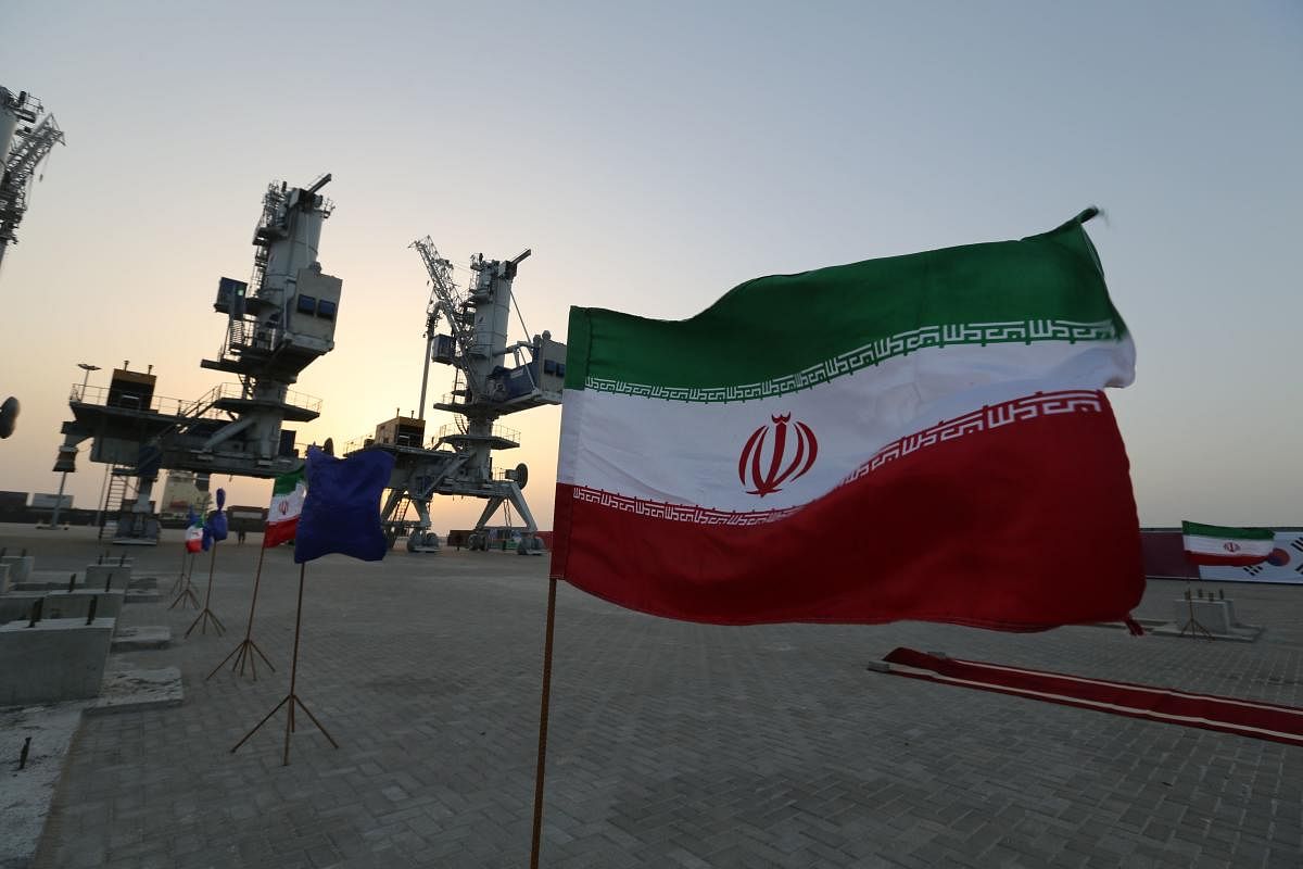 Iranian flags flutter during an inauguration ceremony for new equipment and infrastructure on February 25, 2019 at the Shahid Beheshti Port in the southeastern Iranian coastal city of Chabahar, on the Gulf of Oman. (AFP File Photo)