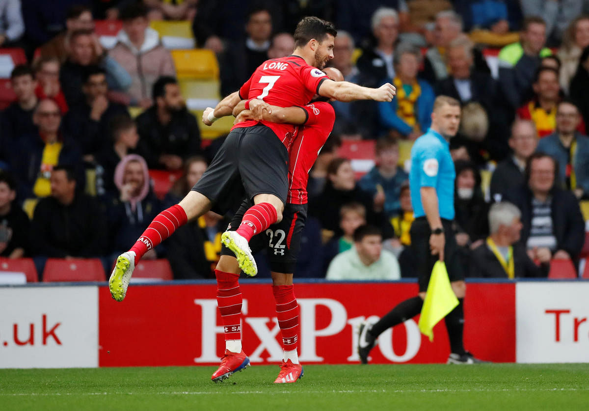 SHOCKER: Southampton's Shane Long celebrates after scoring their first goal in 7.69 seconds against Watford. REUTERS 