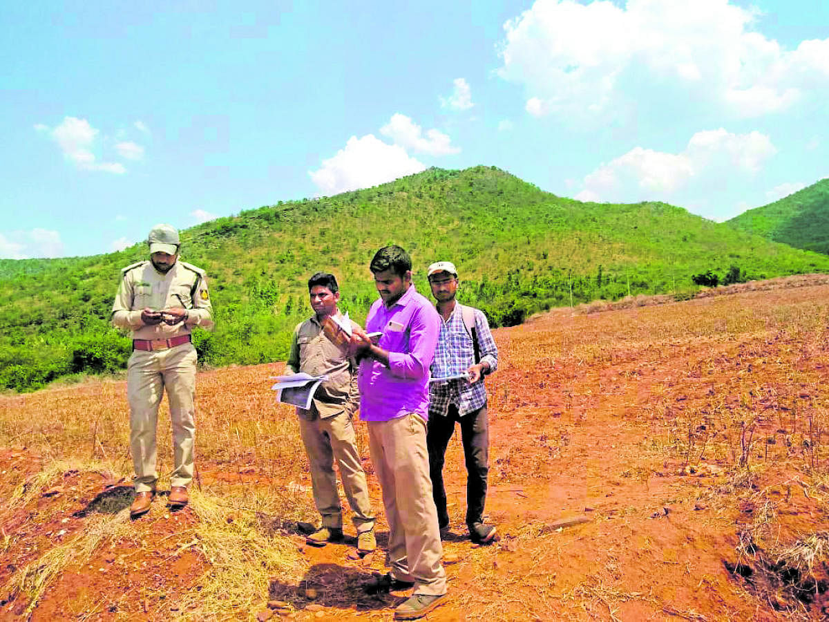 The survey of the deemed forest in progress in Chikkamagaluru.