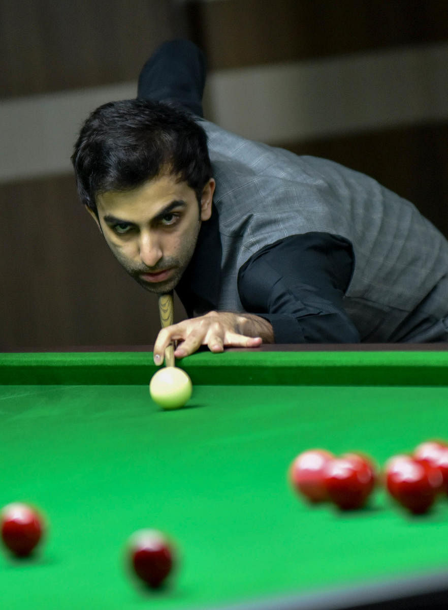 IN CONTROL Pankaj Advani en route to his win over Aditya Mehta in the quarterfinal of the Asian Tour Snooker event in Bengaluru on Wednesday. DH photo/ B H Shivakumar