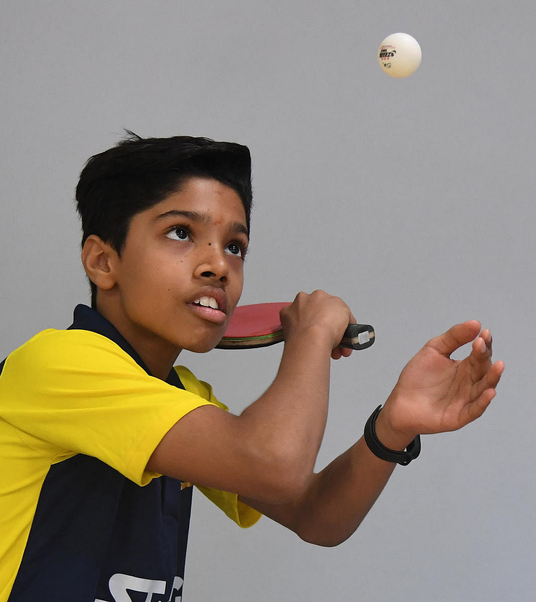 Determined Young Srikanth Kashyap has cleared several hurdles to grow as a fine paddler. DH Photo/ Srikanta Sharma R