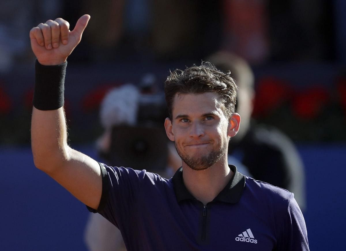 Austria's Dominic Thiem celebrates his semifinal win over Spain's Rafael Nadal on Saturday. AP/PTI