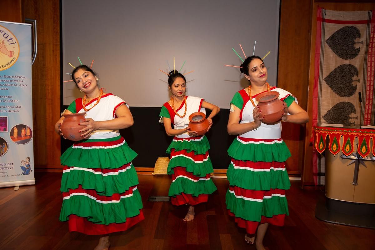 Members of Sanskruti group present Siddi dance at International Dance Day programme in London.