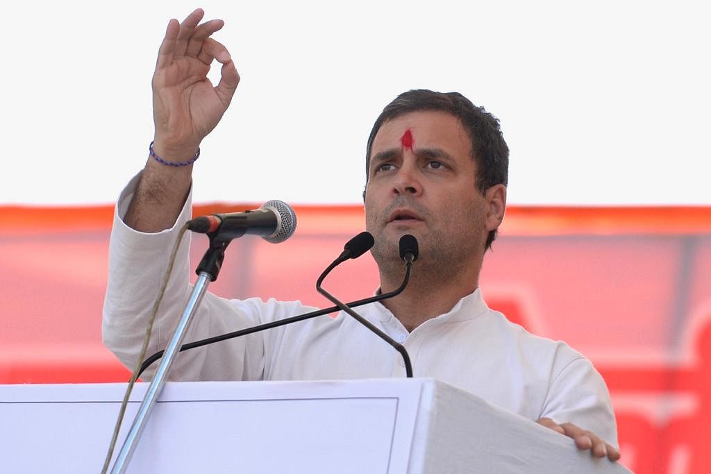 Congress president Rahul Gandhi on Monday spent over an hour taking questions from entrepreneurs at the Manyata Tech Park in Bengaluru. The session was moderated by serial entrepreneur Ravi Gururaj. (DH File Photo)