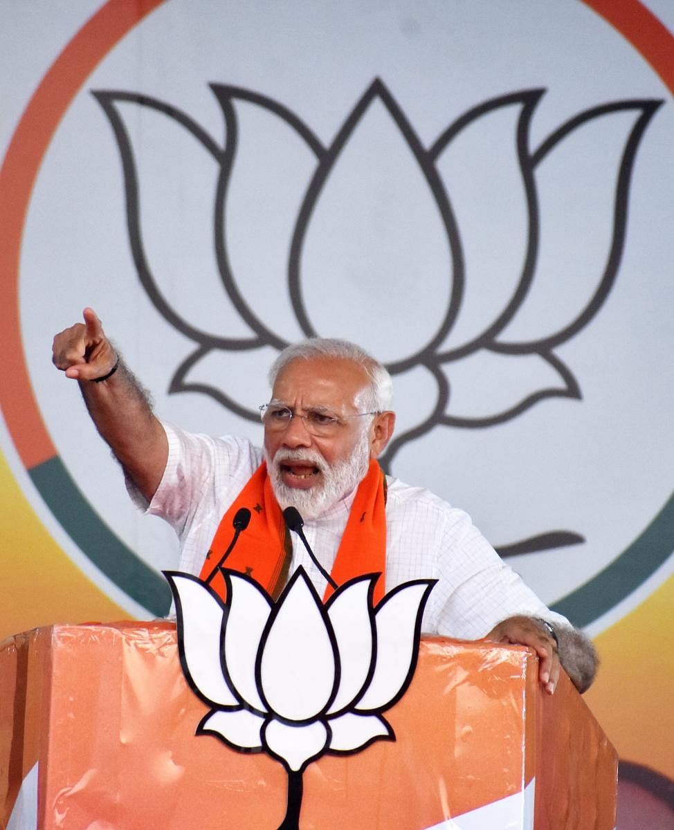 Bareilly: Prime Minister Narendra Modi addresses an election campaign rally in Bareilly, Saturday, April 20, 2019. (PTI Photo) (PTI4_20_2019_000208B)