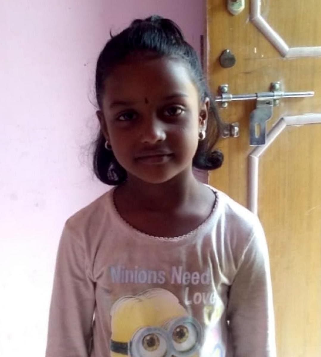 Janani (7), who was run over by a water tanker tractor in Lingarajapuram.
