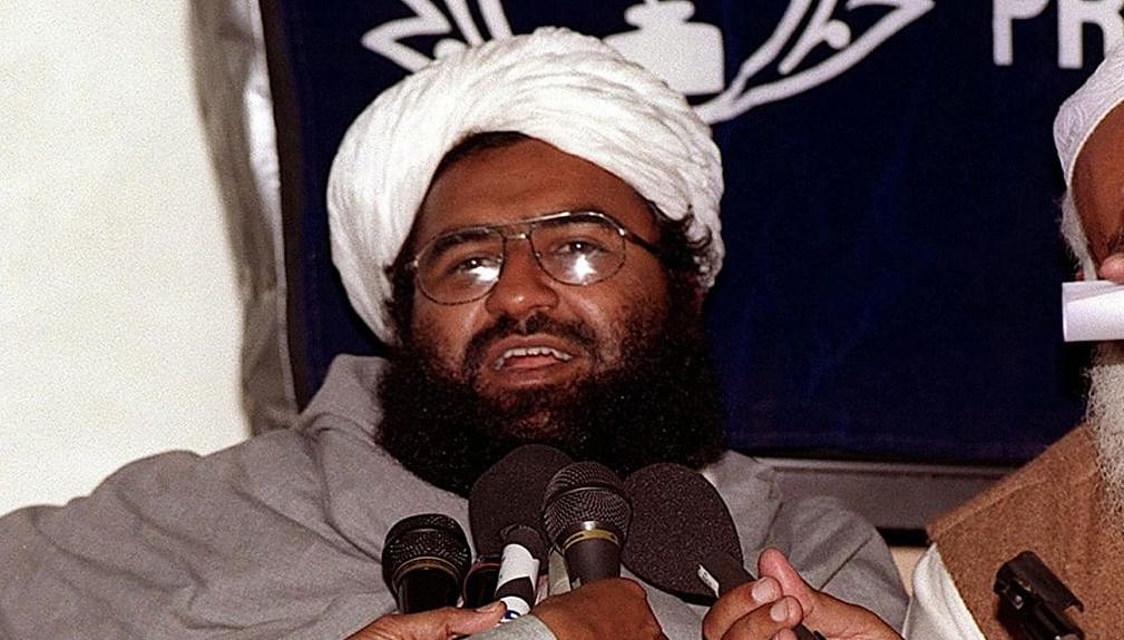 In this file photo taken on February 4, 2000, Masood Azhar, chief of the Jaish-e-Mohammad, addresses a press conference in Karachi. (Photo by Aamir Qureshi/AFP)