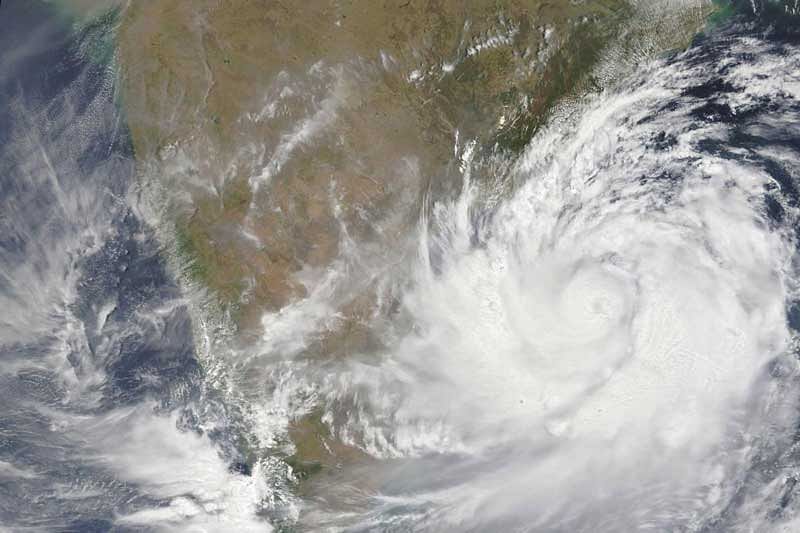 Photo provided by NASA shows a satellite view of Cyclone Fani.