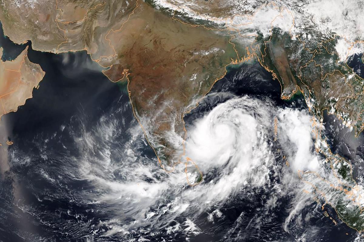 Satellite image from the National Oceanic and Atmospheric Administration (NOAA) shows Tropical Cyclone Fani intensifying in the Bay of Bengal. AFP/NOAA