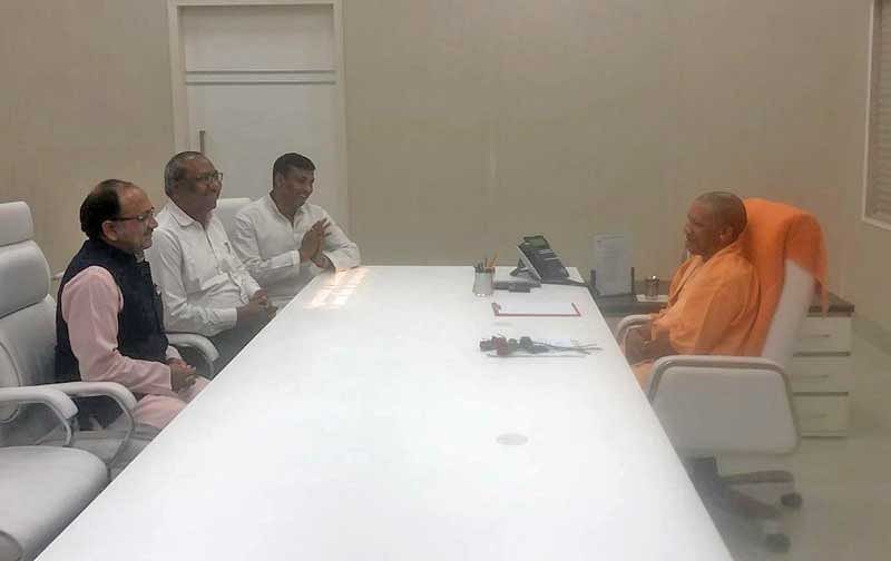 Nishad Party president Sanjay Nishad had a meeting with Adityanath on Friday after which the former announced that he had severed ties with the SP. (Photo via ANI)