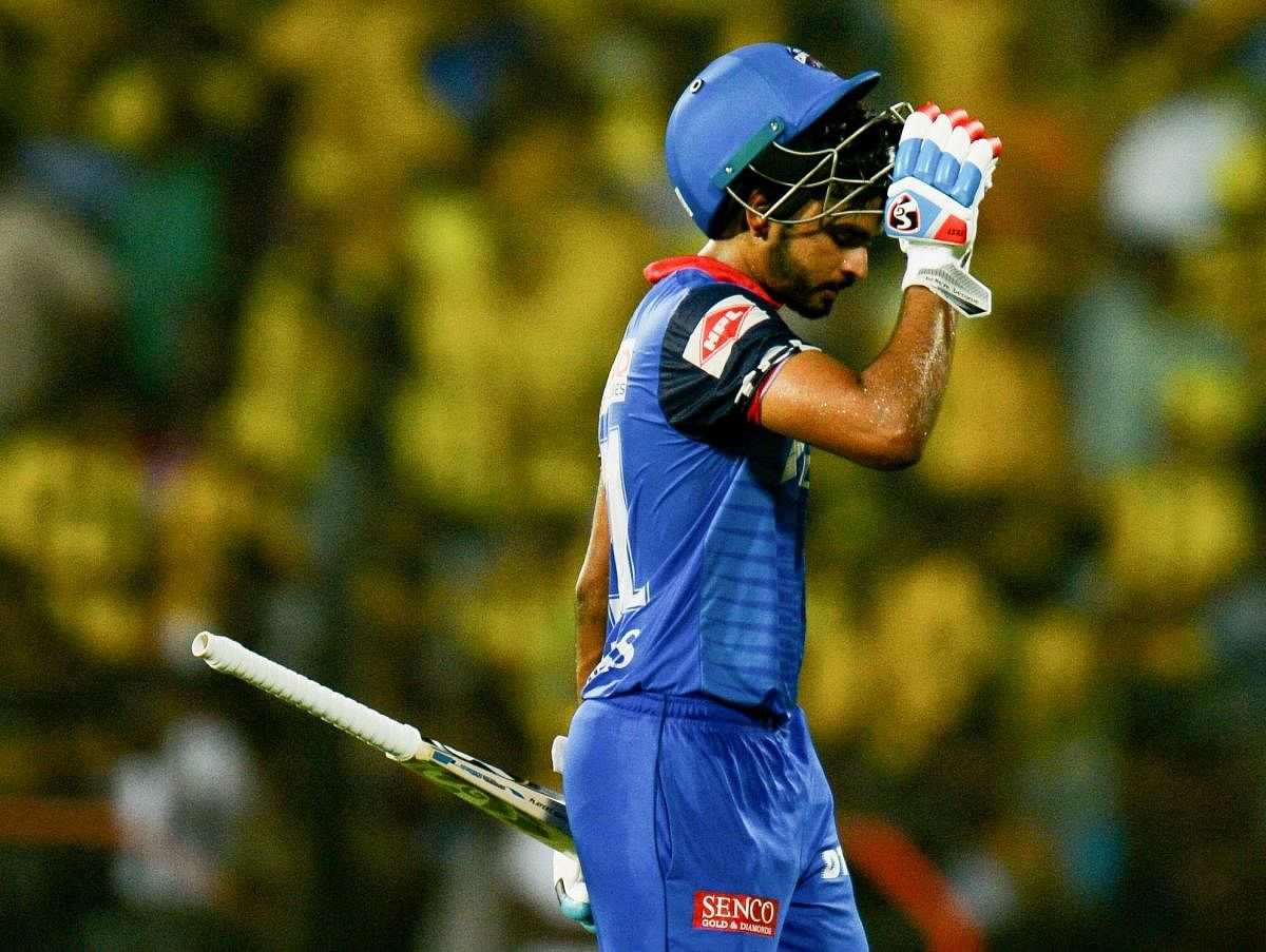 Delhi Capitals cricketer Shreyas Iyer gestures after loosing his wicket during the 2019 Indian Premier League (IPL) Twenty20 cricket match between Chennai Super Kings and Delhi Capitals. AFP