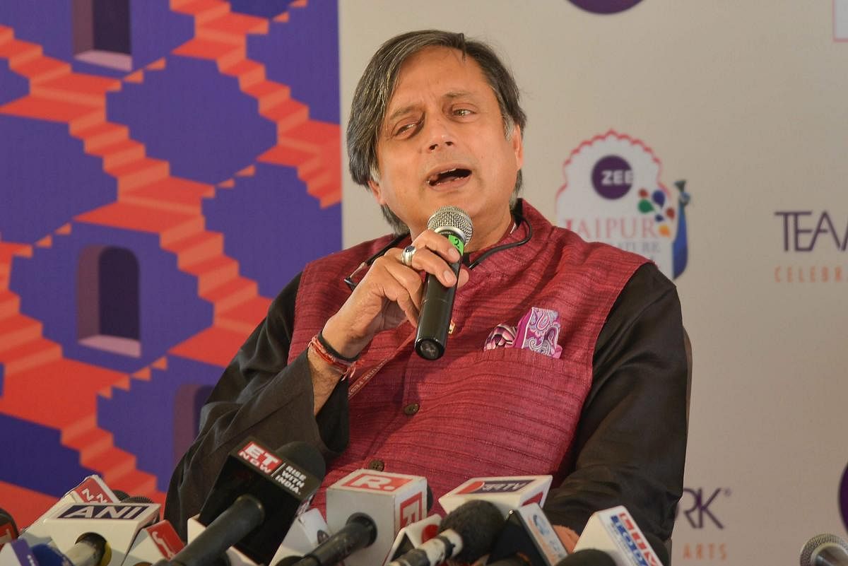 Jaipur: Congress leader Shashi Tharoor speaks during the 2019 Jaipur Literature Festival, at Diggi Palace. PTI Photo