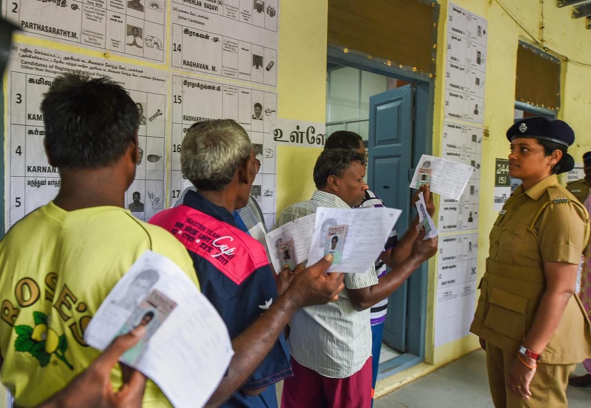 Inmates of the Institute of Mental Health cast their votes at a polling booth during the second phase of the 2019 Lok Sabha elections, in Chennai, Thursday, April 18, 2019. PTI photo