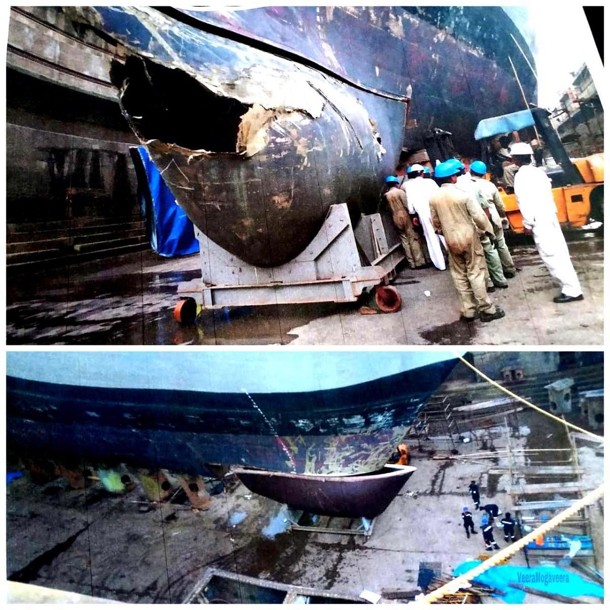 Former minister Pramod Madhwaraj on Friday tweeted picture of a damaged warship INS Kochi.