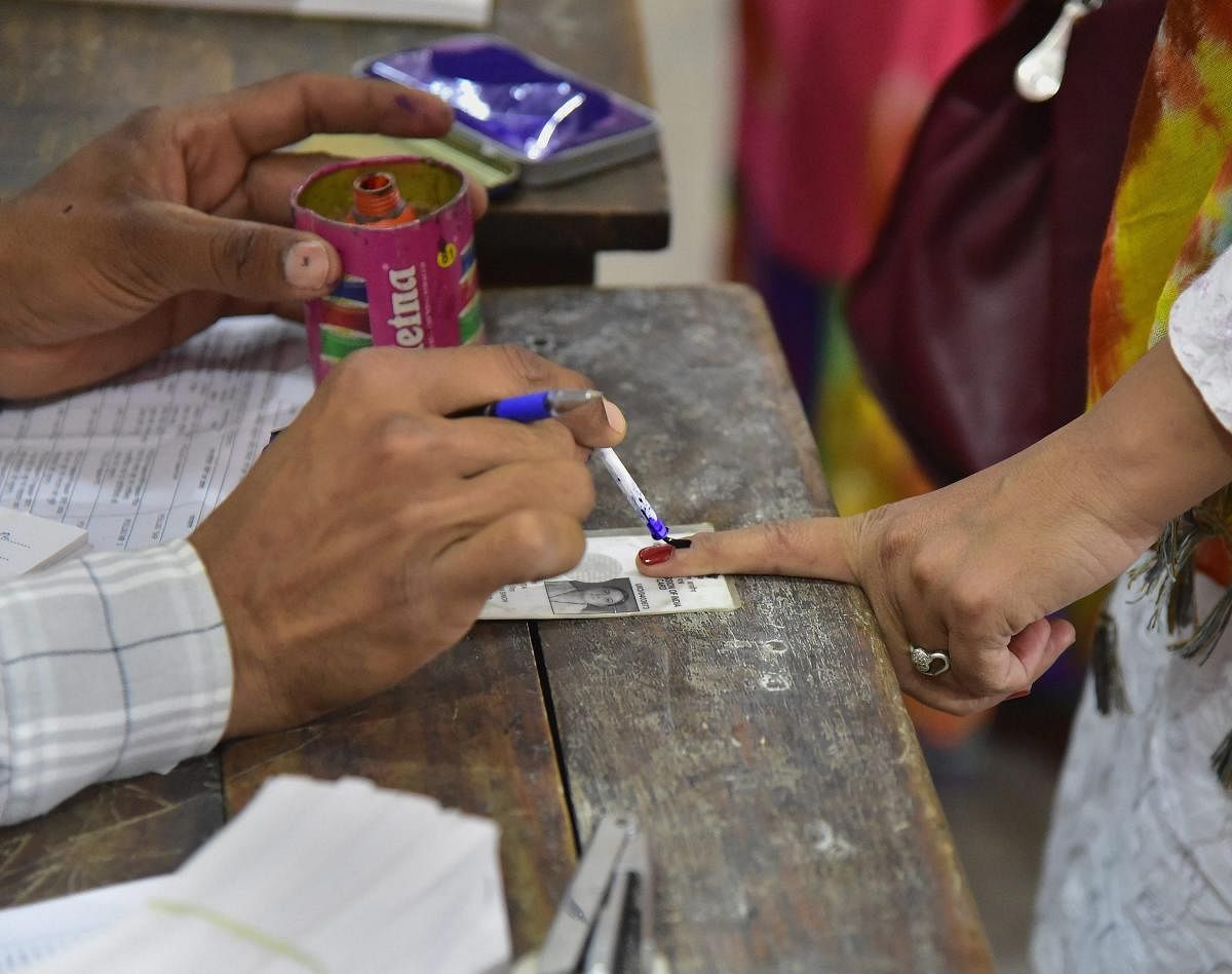 Polling was underway since Monday morning in seven Lok Sabha constituencies of Betul, Tikamgarh, Damoh, Khajuraho, Satna, Rewa and Hoshangabad. (PTI Photo)