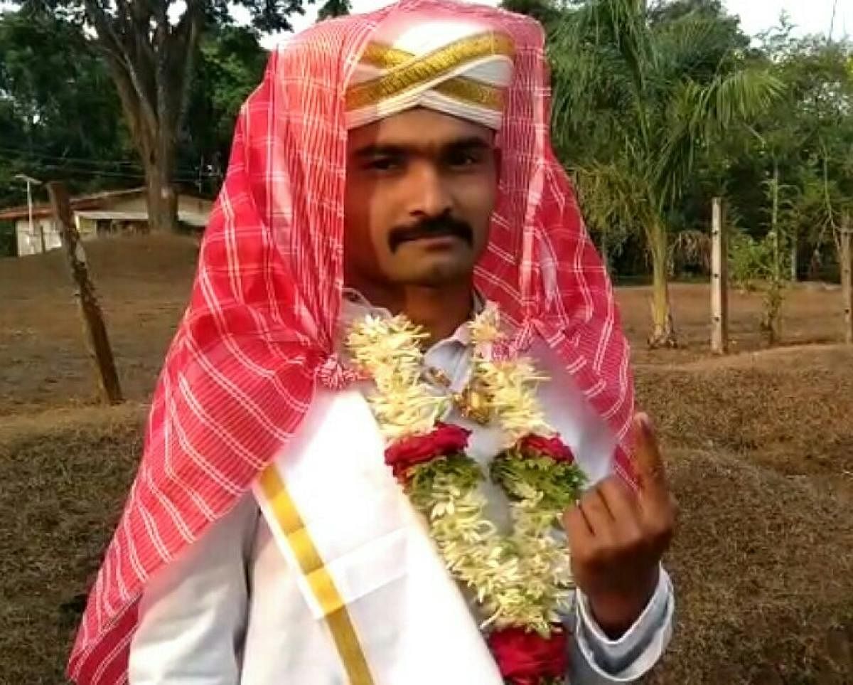 Ravikanth after casting his vote on Thursday.