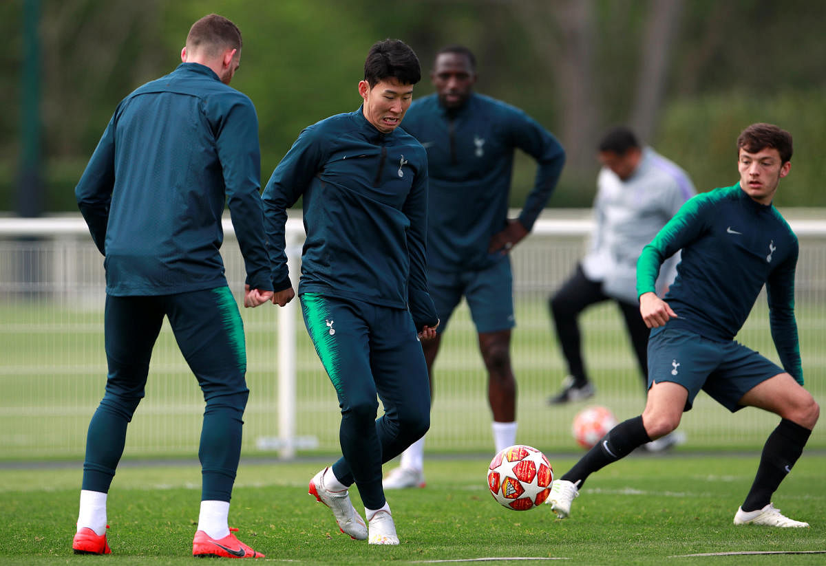 The availability of their star striker Son Heung-min (centre), who was suspended for the first leg, will be a big boost for the Tottenham Hotspur on Wednesday. Reuters